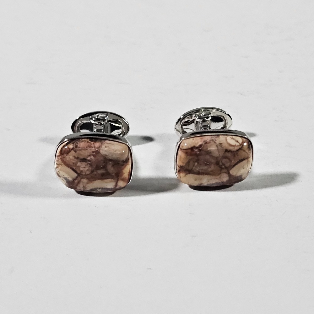 Jan Leslie Cufflinks Mens OS Brown Sterling Silver 925‎ Jasper Stone Rectangular